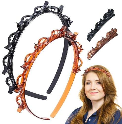 Calkkrer Packung mit 4 Haarbänden mit Klammern, Twist-Zopf-Headband, Kopfband Haarhalter, Haaraccessoires, Haarband zur Styling von langem und kurzem Haar.