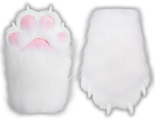 NexinEstic Therian Pfoten Pelzig Pfoten Kunstpelz Katzenpfoten Handschuhe, Therian Handschuhe mit Krallen, Fursuit Pelziges Kostüm Cosplay Katzen Wolf Fuchs Kostüm