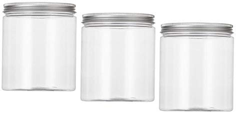 3 contenitori vuoti trasparenti in plastica PET con tappo a vite, 500 ml