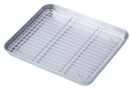 Msiud Bandeja Horno Acero Inoxidable con Rejilla Enfriamiento 31,5x24x2,5cm | Acero Inoxidable Engrosado Resistente al Calor, Sin Rebabas, Cocción Baja en Grasa, Ideal para Horno Barbacoa y Uso Diario