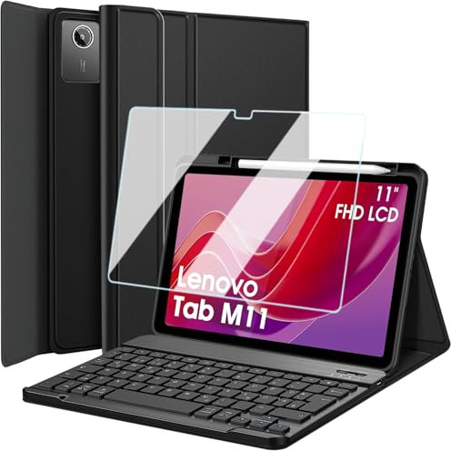 Wineecy Tastatur Hülle für Lenovo Tab M11 (TB330FU/TB330XU) 11 Zoll 2024 Tablet, 9H Härte Schutzfolie, Slim Schutzhülle mit Magnetisch Abnehmbare Kabellose Deutsches QWERTZ Tastatur (M11)