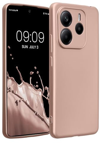 kwmobile Handyhülle kompatibel mit Xiaomi Redmi Note 14 5G (Nicht für 4G) Hülle - weiche Silikon Case metallisch schimmernd in Metallic Rosegold