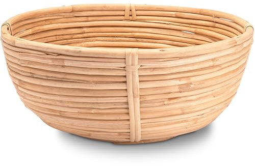 Decorasian Obstkorb geflochten rund aus Rattan - Obstschale groß - als Brotkorb BZW. Brötchenkorb oder Obstschale - 28cm