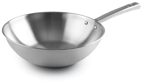 LACOR - 45828 - Wok Foodie, Acier inoxydable 18/10, Antiadhésif, Sans PFOA, Satinés, Poignée ergonomique, Fond thermodiffuseur sandwich, Convient pour induction et lave-vaisselle, Ø28 cm