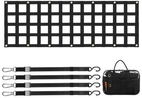 VEVOR Red para Portón Trasero 152,5x47cm Red de Carga Resistente para Caja de Camioneta con 4 Correas Telescópicas Ajustables Extensible y Duradera Adecuada para Camionetas, Camiones, Remolques, SUV