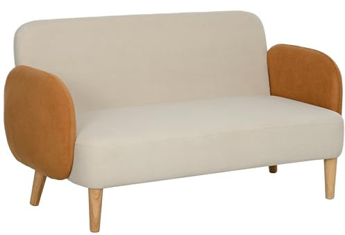 HOMCOM 2-Sitzer-Sofa im nordischen Stil mit Armlehnen, 2-Sitzer-Sofa mit 21 cm Polsterung Holzbeine für Wohnzimmer, Wohnbereich, Haus und Büro, 138x73x74 cm, Creme und Orange