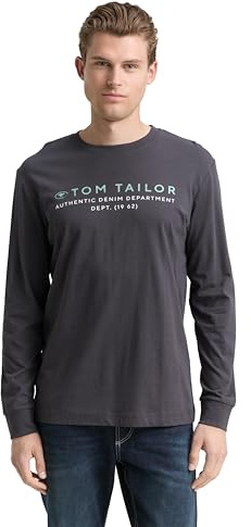 Tom Tailor Herren 1047769 Langarmshirt mit Logo-Print (1er Pack)