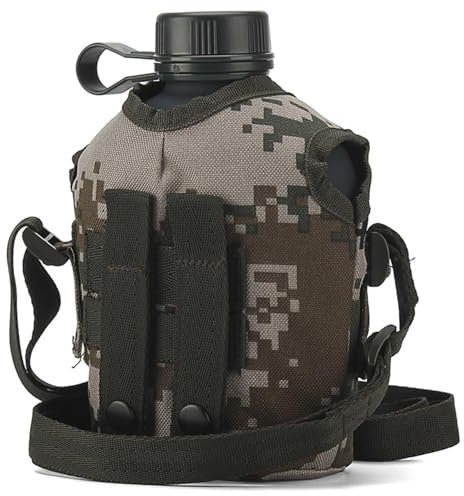 AZIDWERYQ Cantina de Agua 1L Cantina Militar de aleación de Aluminio con Fugas con Cubierta y Correa de Camuflaje, Botella de Agua de Cantina Multifuncional portátil para Acampar al Aire Libre.