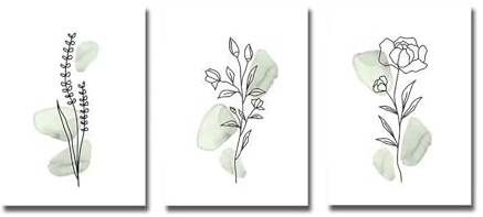 RONGCH Tableau Déco Nature 3 Affiches d'art Minimalistes À Fleurs Et Plantes, Impression sur Toile Dessin Au Trait Abstrait Vert Peinture Murale Botanique Décoration D'intérieur Moderne(40cmx60cm)