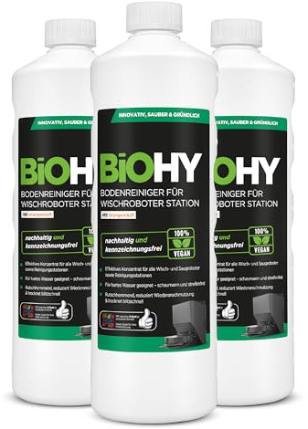 BiOHY Floor Cleaner for Mop Robot Station with Orange Fragrance (3 x 1 Litre) | Concentrate Cleaner for All Mop & Robot Vacuum Cleaner with Wet Function | Low Foam & Streak Free | For All Floors
