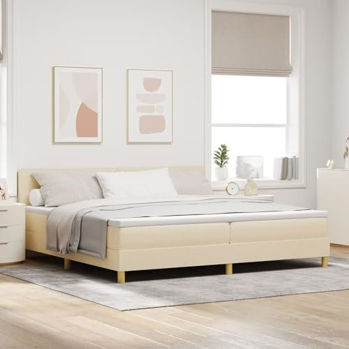 vidaXL Boxspringbett Mit Matratze Creme Gepolstert 200X200 cm Modernes Design Stoff Für Erwachsene Holzbeine Keine Montage erforderlich Und Komfort Set Rahmen Polyester Schlafzimmermöbel Bequem