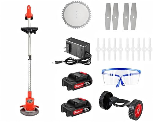 sinlikon Debroussailleuse Electrique sans Fil pour Jadin.,3 in 1 Coupe Bordure sans Fil avec 2 Batterie,3 Types de Lames,Lunettes de Protection,Roues Amovibles (Orange)