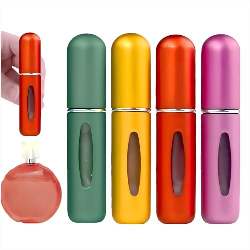 Matte Perfume Travel Bottle 5ml - Leakproof Metal Spray Bottle w/Bottom-Fill, 4 Colors (Green/Gold/Red/Purple) | Gym, Airplane, Daily,Dating.