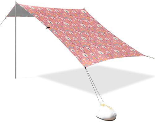 Pusteblume Hot Pink Strandüberdachung UPF50 Leichter großer Sonnenschutz mit Sandsäcken und Schaufel für Camping, Picknicks, Hinterhof