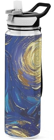 EtherSpher Peinture à l'huile bleue et dorée - Motif cercle abstrait - Bouteille d'eau pour le sport - Pour collègue portable - Bureau à domicile