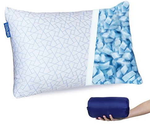 Carasylvia Memory Schaum Reisekissen - Tragbares Kissen mit Aufbewahrungstasche，Kleines Campingkissen für Erwachsene und Kinder, Ideal für Camping Zelt Outdoor und Urlaub (Blau und Weiß, Mini 35*46cm)