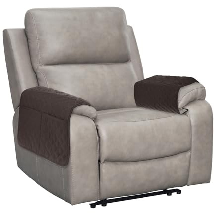 QUARKZMAN 2 Fundas De Reposabrazos para Sofá Reclinable | Con Bolsillo Lateral Protector De Muebles Color Café