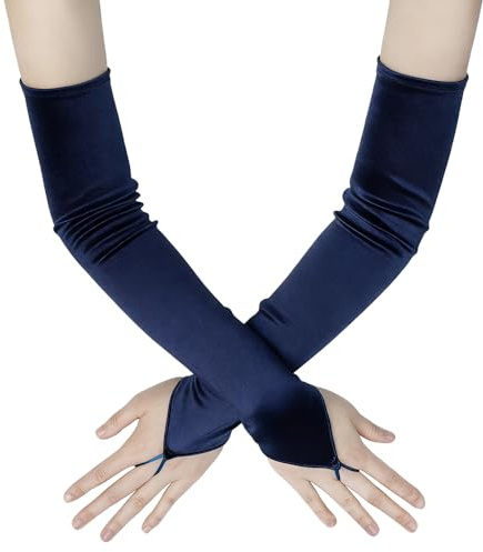 Sepheo 1 Paar Lange Satin Handschuhe für Damen Ca. 48cm,Fingerlos Abendhandschuhe Weich Gloves aus Stoff,Elegant Kostüm Accessoires für Frauen Braut Hochzeit Oper Ball Karneval Party,Rot