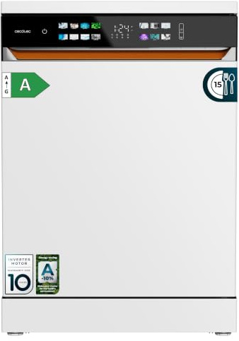 Cecotec Geschirrspüler 60 cm Bolero Aguazero 6900. 15 Maßgedecke, 8 Programme, Energieeffizienzklasse A, XXL-Farbdisplay, Automatische Türöffnung und Turbo Dry+, Zwei-Zonen-Spülung, Weiß