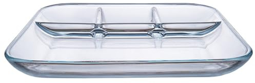BESPORTBLE Plat à Fruits Compartimenté en Verre Trempé Transparent, Assiette Repas Séparée Résistante la Chaleur pour Maison et Restaurant, Plateau Repas Ergonomique et Étanche