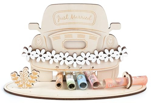 Hochzeitsgeschenk aus Holz, Geldgeschenk Hochzeit Kreative Hochzeitsgeschenke für Brautpaar, Geldgeschenk zur Hochzeit, Just Married Holzschild, Tischdekoration Hochzeit Verlobung & Jahrestag Geschenk