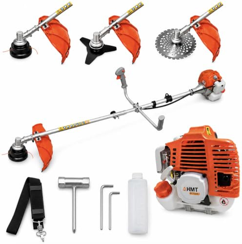 Desbrozadora Gasolina 52cc HMT 2 CV con 3 Sistemas de Corte – Cabezal Nylon, Cuchilla 3 Puntas y Disco para Maleza