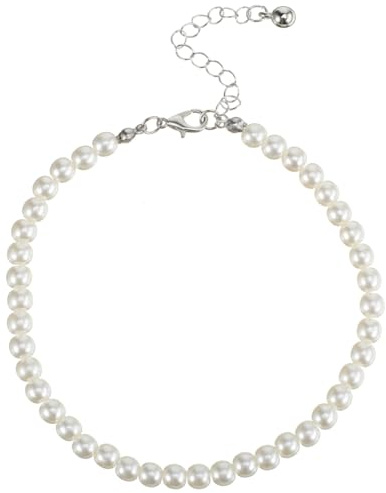 Milisten Bracelet de Cheville en Perles Artificielles Blanches, Chevillère Réglable de 25 à 30 cm avec Chaîne d'Extension Métallique, Chaîne de Pied Monocouche pour Femme Style Plage et Été
