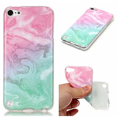 XYX Schutzhülle für iPod Touch 6, Marmor-Muster, dünn, stoßfest, flexibel, TPU, weiches Gummi, Silikon, für iPod Touch 7, iPod Touch 6, iPod Touch 5, Pink / Grün