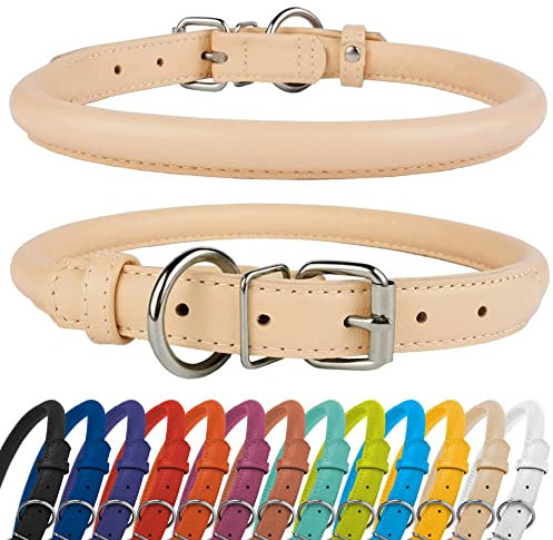 CollarDirect Rundes Leder Hundehalsband, weich gepolstert gerollt, handgefertigtes Echtleder Halsband für Hund Welpe Katze Klein Groß Schwarz Rosa Rot Lila Blau