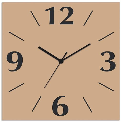 ARTLAND Wanddeko Wanduhr ohne Tickgeräusche Alu Funkuhr 30x30 cm Quadratisch Lautlos 4 Ziffern Farbig Schlichtes Design Beige S7JY