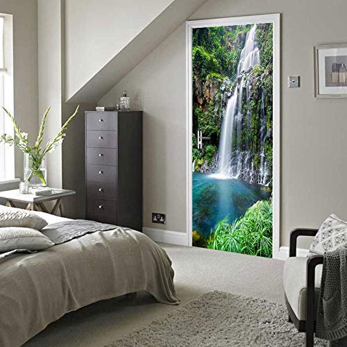 FCFLXJ 3D Stickers Porte Poster Nature Cascade 77x200cm Murale de Porte Papier Peint Porte Trompe l'oeil pour Salon Chambre Décoration De La Maison Stickers Muraux Imperméable Stickers Amovibles