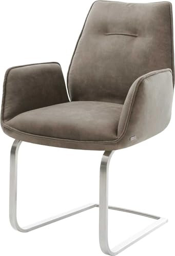 DELIFE Schwingstuhl Zoa-Flex Freischwinger flach Edelstahl Mikrofaser Taupe Vintage Taschenfederkern