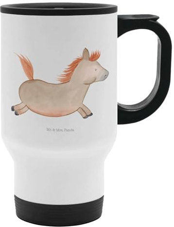Mr. & Mrs. Panda Thermobecher Pferd Springen - Geschenk, Pferde, Spülmaschinenfest, Thermobecher für 400 ml, Hoftiere, Pferdestall, Landwirt,