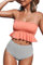 CUPSHE Damen Bikini Set Gesmokter Bikini Bandeau Geraffte Bademode High Waist Zweiteiliger Badeanzug Pfirsich S
