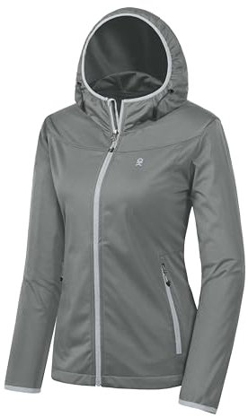 Little Donkey Andy - Veste coupe softshell légère à capuche pour femme pour course à pied, voyage, randonnée, coupe-vent et imperméable - Gris - Taille M