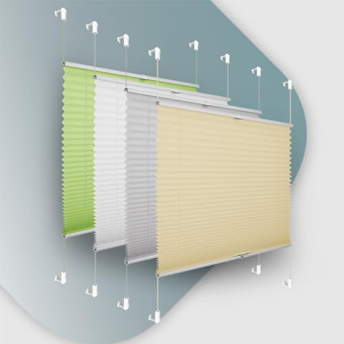 Plisseerollo ohne Bohren Klemmfix 100x130cm(BxH) Creme Jalousie Sonnenschutz Easyfix Faltrollo Lichtdurchlässig Rollo für Fenster & Tür