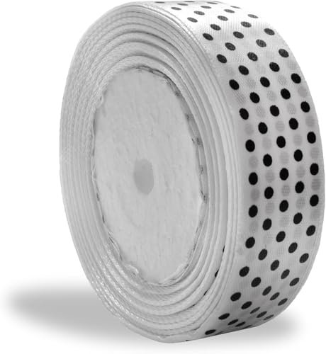 Band 2,5 cm weiß mit schwarzen Punkten Bänder zum Basteln Geschenkband Satin solide Band Rolle 2,5 cm x 22,7 m