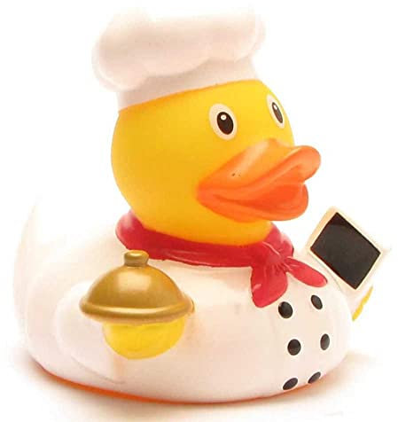 Koch Badeente I Quietscheente I L: 9 cm I inkl. Badeenten-Schlüsselanhänger im Set