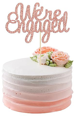 Gyufise We're Engaged Cake Topper Rose Gold Glitter Wedding Engagement Cake Pick Bridal Shower Theme Party Cake Decorations Supplies