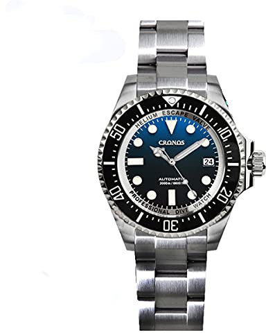 NC Cronos Automatik Taucheruhr Edelstahl 2000 Meter Wasserdichtigkeit Professionelle Taucher Armbanduhr (Blue)