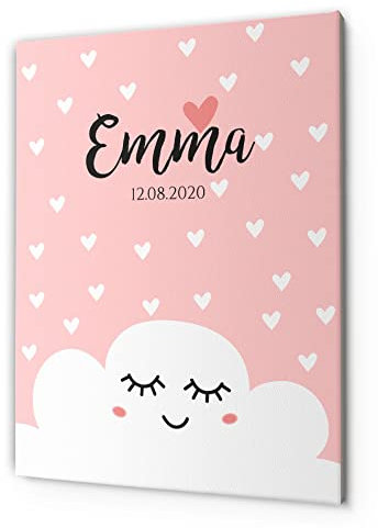 Wandbild mit Namen und Geburtsdaten als Babygeschenk | Personalisiertes Leinwand mit UV Druck | Geschenke für Taufe, Geburt, Geburtstag