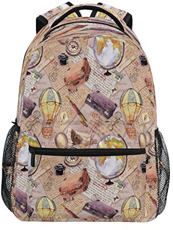Schultasche mit Laptopfach, 40,6 x 29 cm, Hellviolett, Ballon und Globus Tapete Vintage, One size