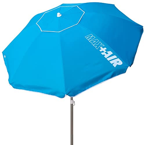 Aktive 62216 - Sombrilla playa Resistente al viento | Sombrilla paraviento medidas Ø220 cm, mástil Ø28-32 mm | Color azul, con protección UV 50 | Parasol playa antiviento