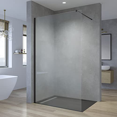 AQUABATOS® Walk-in Dusche 100 x 200 cm Duschabtrennung Sicherheitsglas 8mm Glaswand Nano Beschichtung Duschtrennwand Easy Clean Seitenwand mit Stabilisierungsstange Schwarz