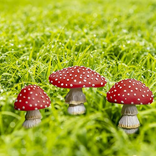 DZAY Garten Deko Pilzstatue Figur Fliegenpilz Deko 3er Set Terrakotta Pilze Fairy Garden Pilz Leuchtend,Glückspilz Set Zauberwald Glühen in der dunklen Mystischer Pilz Miniaturfiguren Feegarten