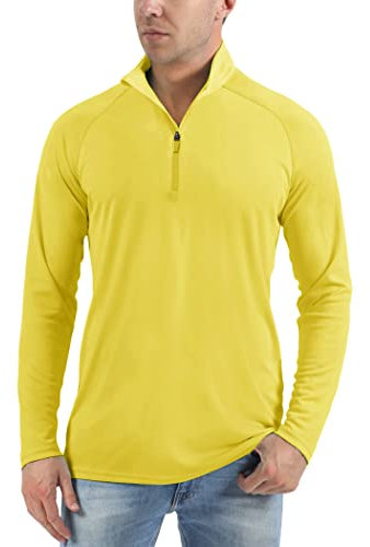 KEFITEVD Mens Long Sleeve Outdoor Shirts UV Protection Summer Tops Lightweight Hiking Tops with 1/4 Zip,Yellow,L