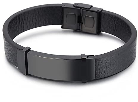 Skcess Herren Armband Schwarz, Herren Armband Edelstahl Glänzende Gebogene Karte Armbänder für Herren 21cmx10mm Schmuck Herren Geschenke für Männer