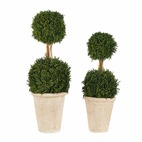 Loberon Deko-Baum 2er Set Barda, Zwei Größen, natürliches Design, mediterranes Flair, Dekoration, Zypresse, Terrakotta, grün