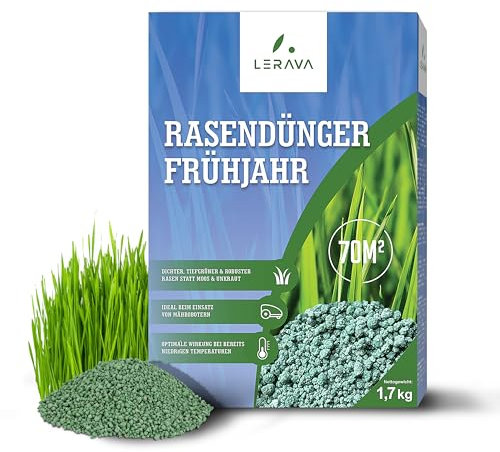 LERAVA® Concime Prato Primavera - 150m² - Fertilizzante per Prato, Antimuschio per Prato, Ideale per la Cura, Rigenerazione e Nutrizione del Prato, Concime per un Tappeto Verde Sano e Rigoglioso