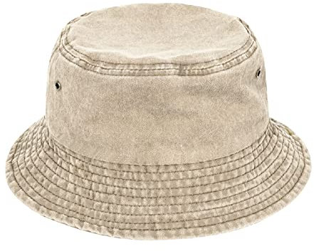 TOSKATOK Pure Washed Cotton Bucket hat UV Sun Protection Breathable Beach Holiday Travel Hat-STONE-60